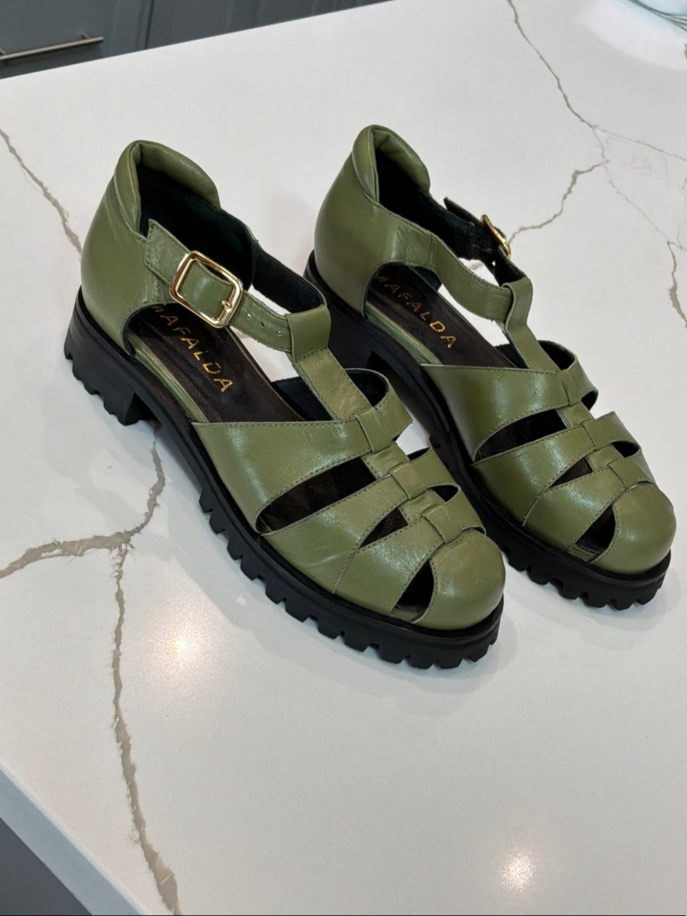 MAFALDA Maite Olive Green Strappy Lug Sole Fisherman Sandle EUR 37 Size US 6